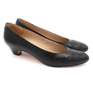 Salvatore Ferragamo Vintage Black Leather Pumps Womens 9.5 AAA Snakeskin Italy